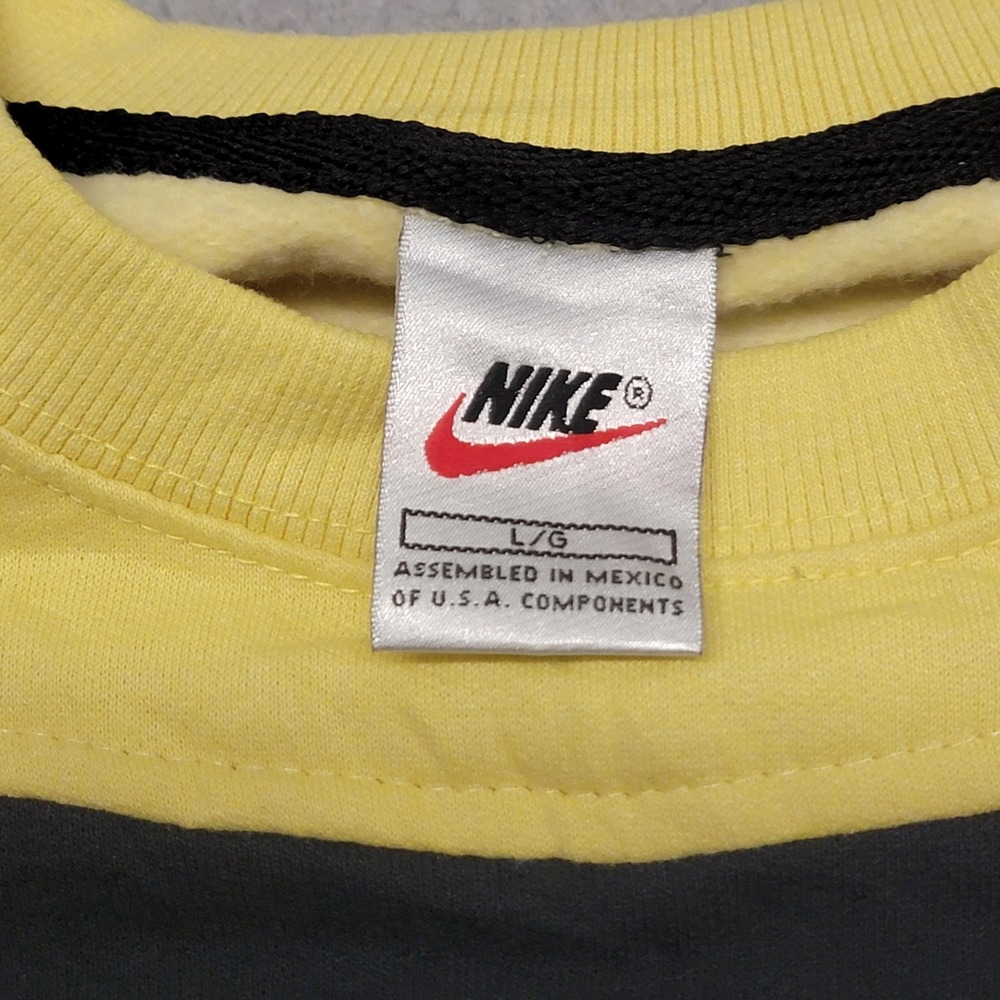 Vintage Nike Sweatshirt Mens Large Yellow Black Hand Graphic Fleece Crewneck 90s - Picture 3 of 11